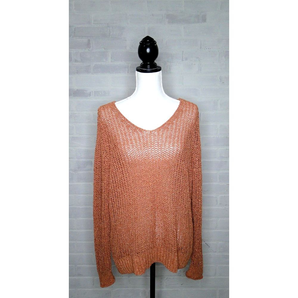 NWT Ann Taylor LOFT Plus Sz 16/18 Orange‎ Shimmer Open Knit Sweater Pullover